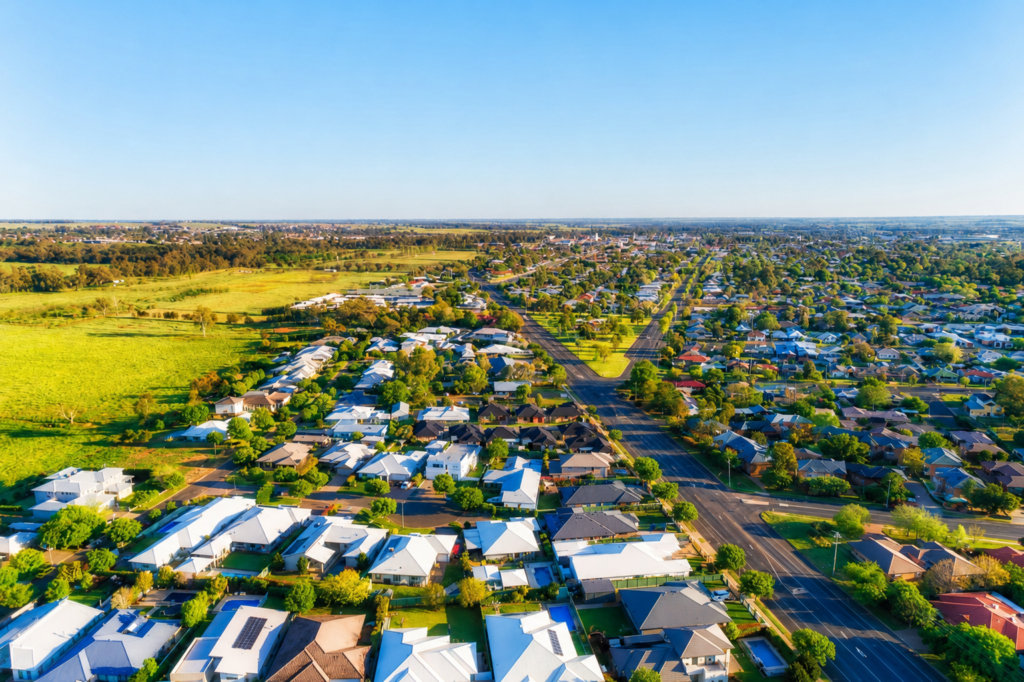 Aerial view of a residential neighborhood served by Electricians Cheyenne