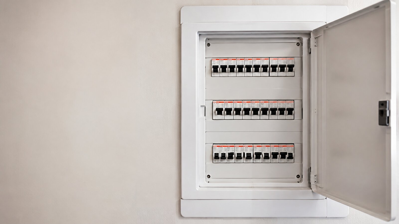 Modern residential electrical panel with organized circuit breakers