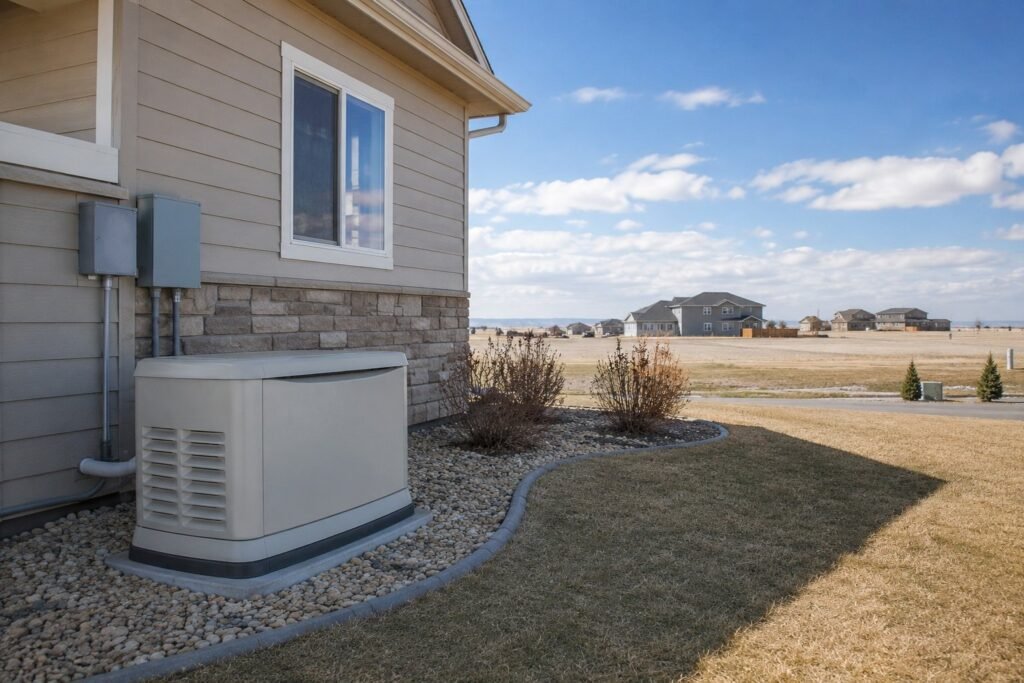 Standby generator installed beside a Cheyenne home